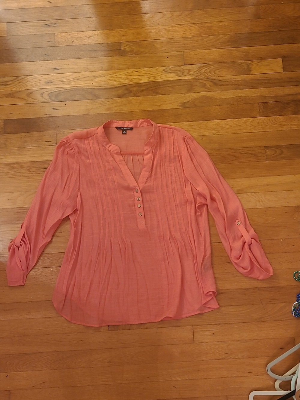 Zac & Rachel Coral Button-Pintuck Roll-Sleeve Blouse